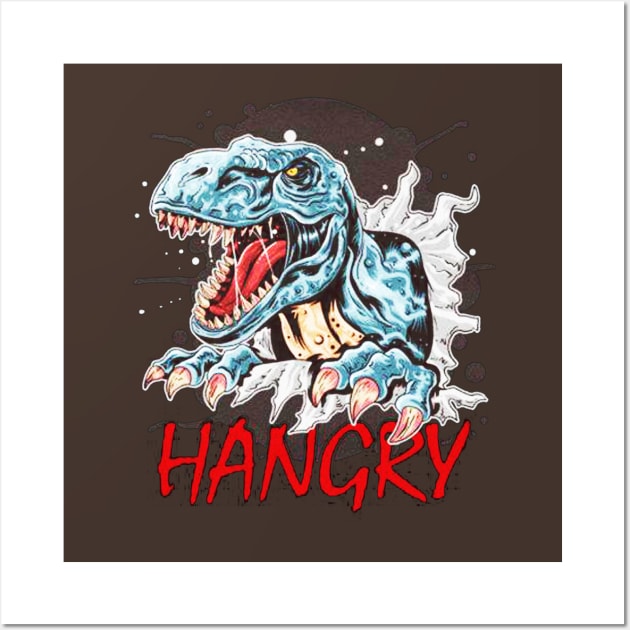 Funny Hangry Dinosaur Wall Art by akkadesigns